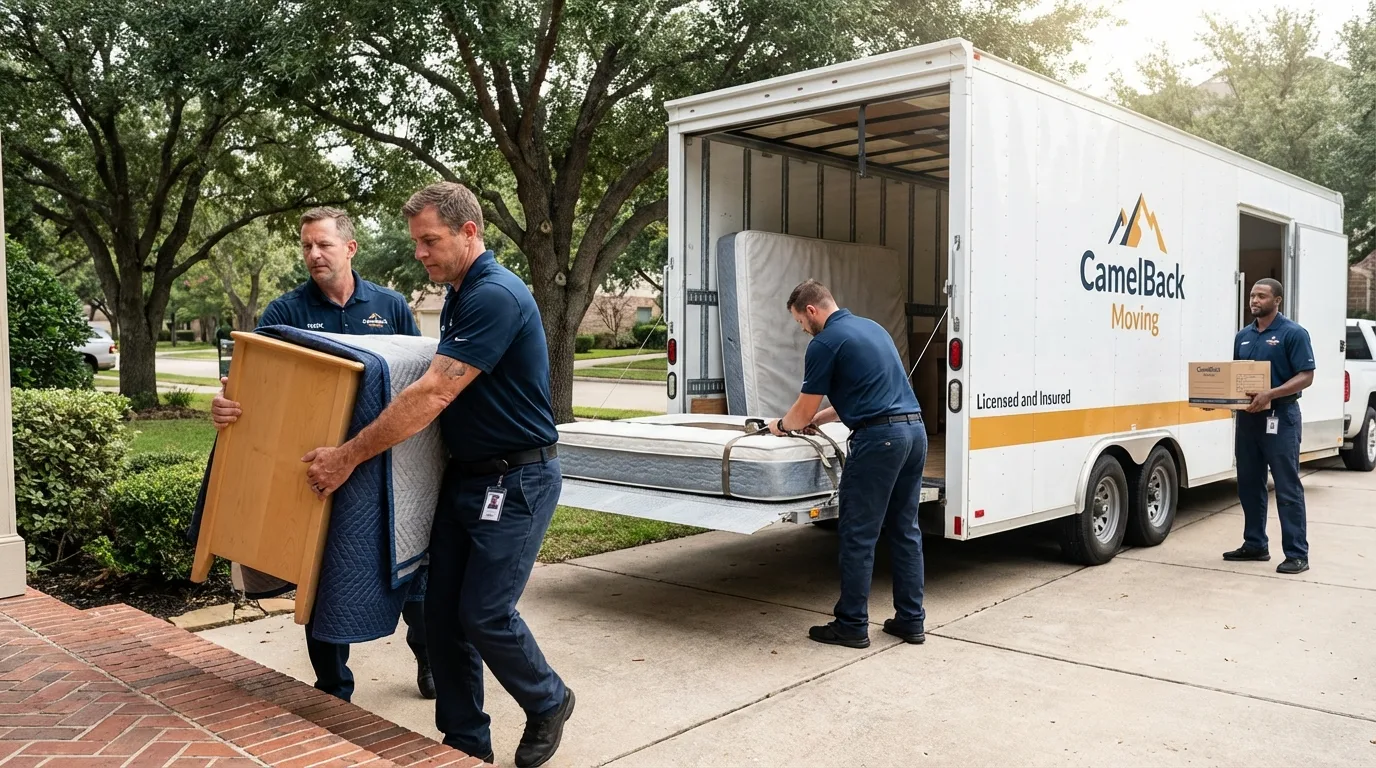 Crew loading residential truck for cross-state move from Garrett, IN