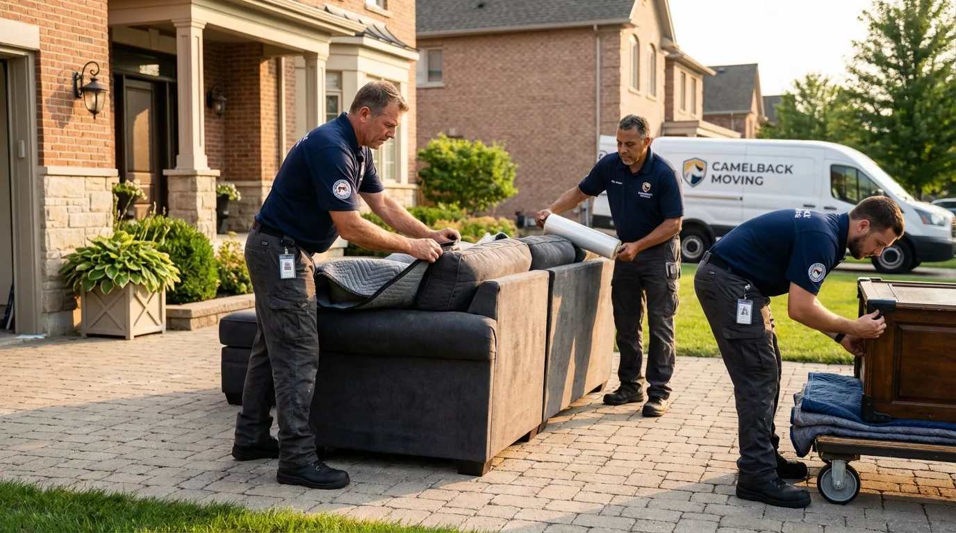 Large estate moving crew wrapping furniture in Garrett, IN