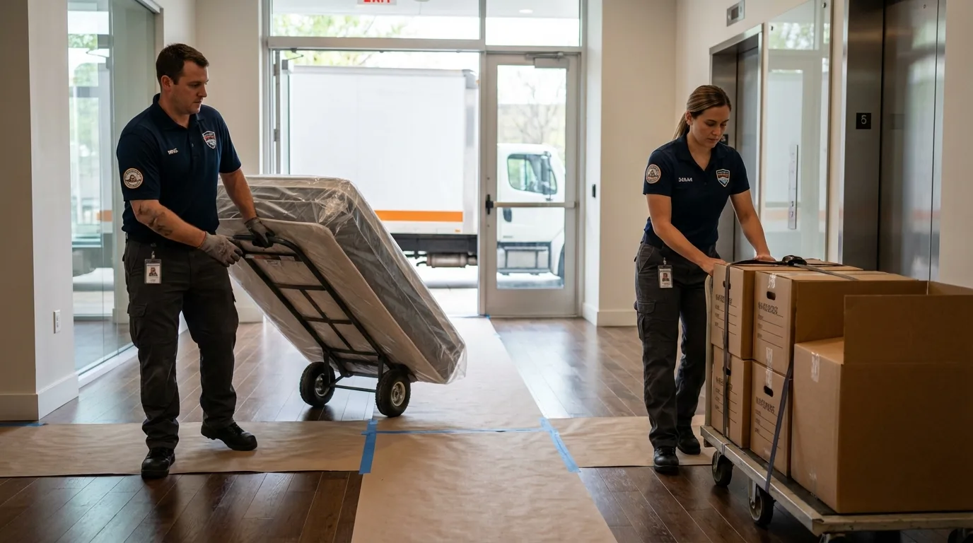 Professional apartment movers loading elevator in Garrett, IN