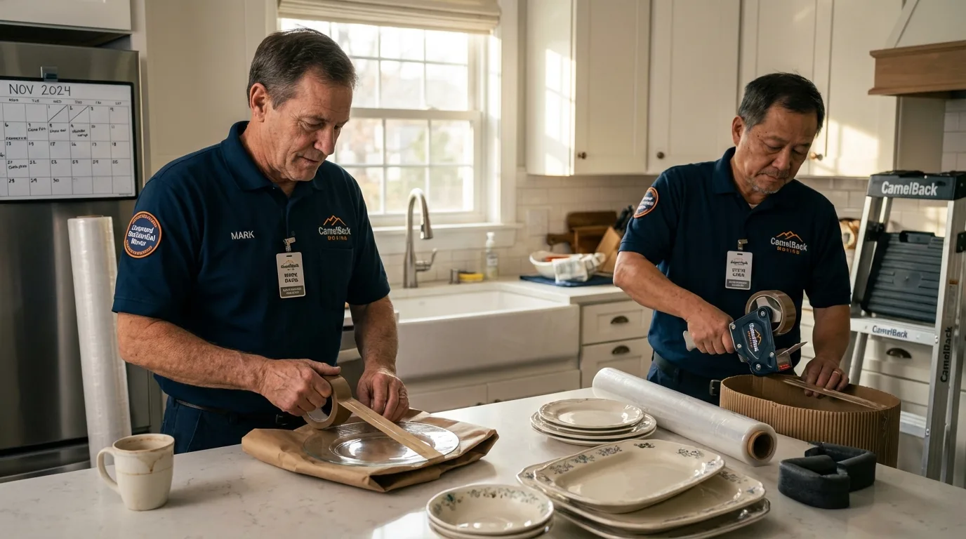 Professional crew packing kitchen dishware in Garrett, IN